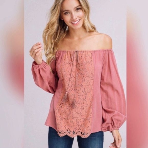 Lace Inset Off Shoulder Top - Picture 3 of 3